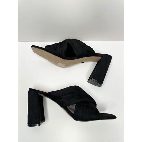 Adrienne Vittadini Sandals Size 9 Black Crossover Faux Suede Block Heel - Picture 6 of 9